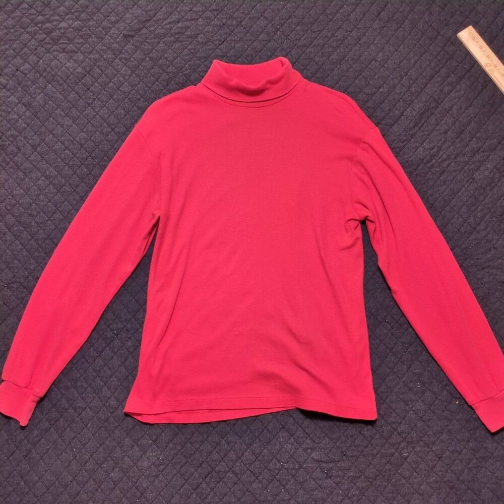 Eddie Bauer T-Shirt 1990s Mens XL Red Turtleneck Long Sleeve Embroidered Coton